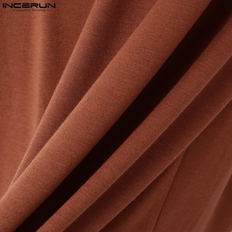 INCERUN Мужские футболки с вырезом и длинным рукавом, с ремешком, с пуговицами, повседневные футболки, топы, майки