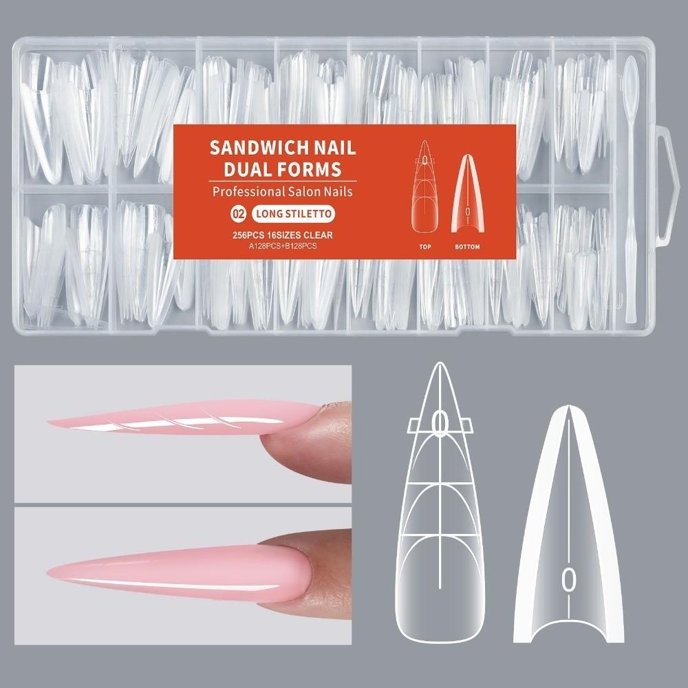 256Pcs/Box Transparent Nail Sandwich Dual Form DIY Tips Nail Extension Form New Nail Tips