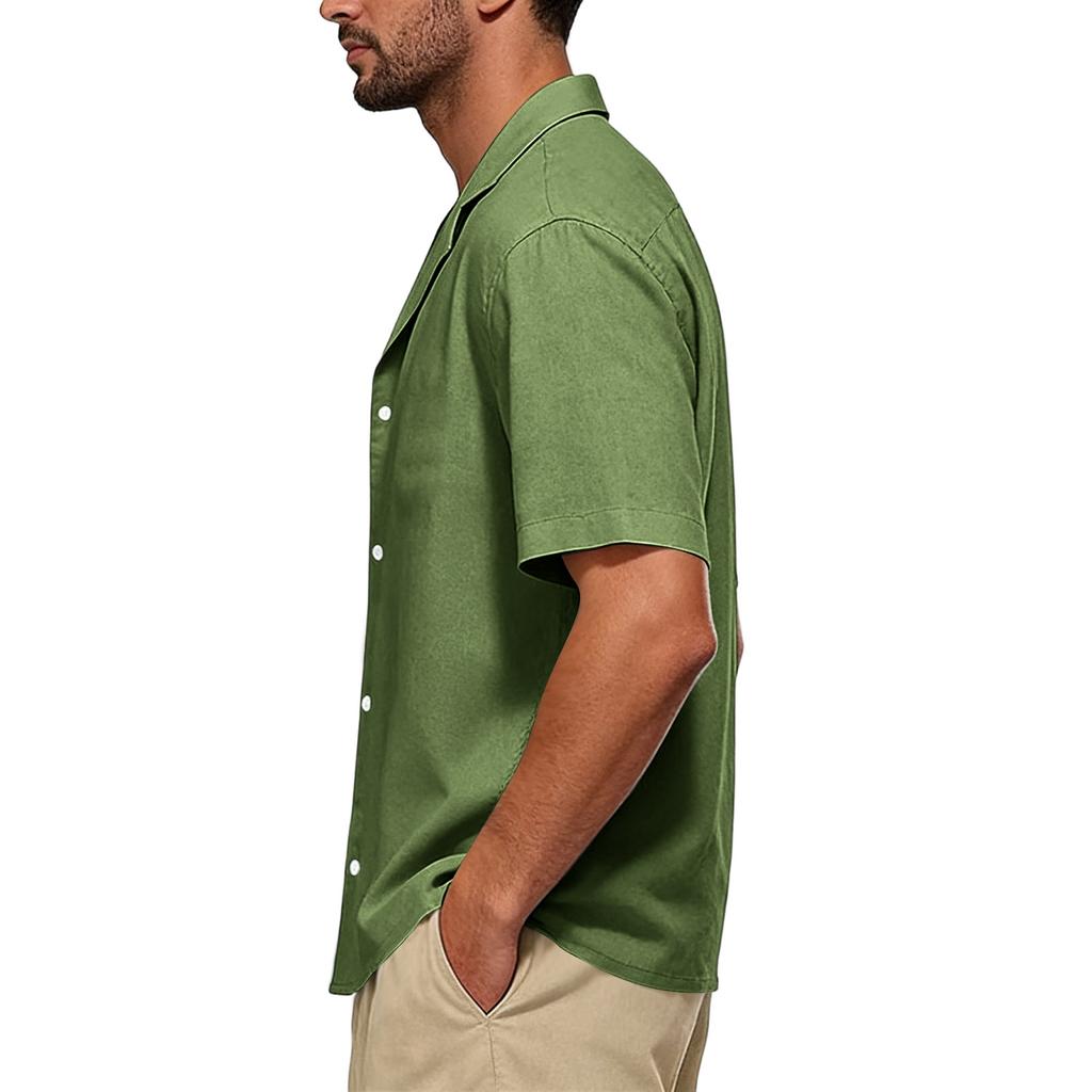Men's Casual Collar Relaxed Short-sleeved Shirt - Men's Plain Cotton And Linen Breathable Shirt