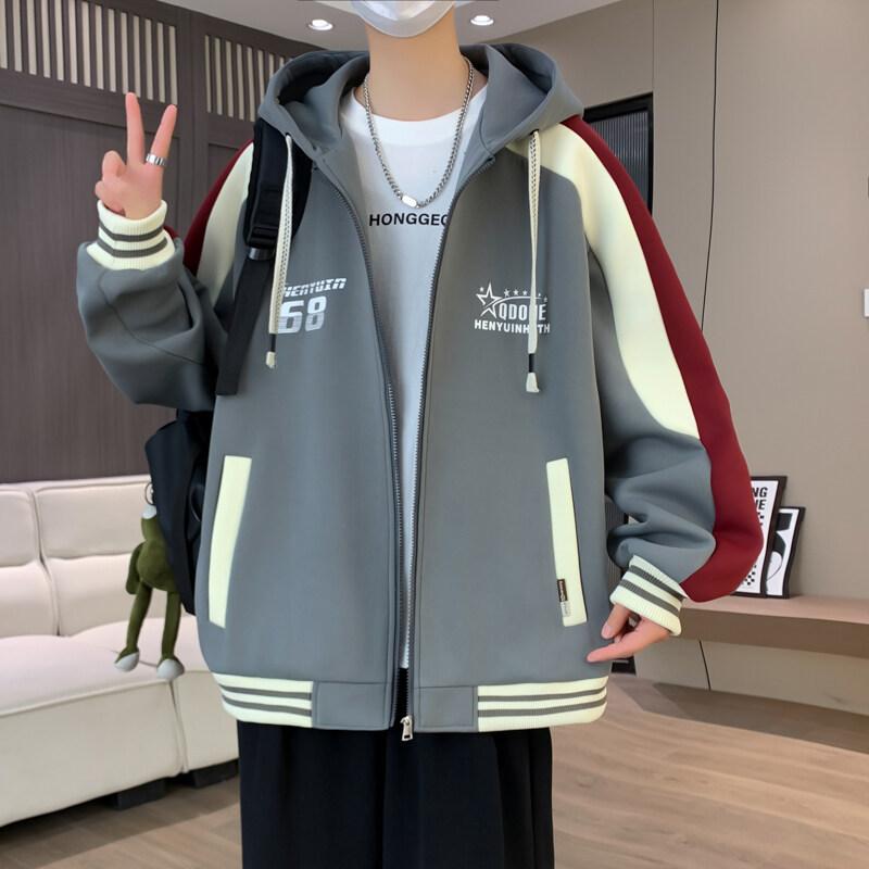 Весна и Осень Новая Куртка Мужская Свободная Бейсбольная Куртка с Капюшоном Подростковая Мода Повседневный Топ