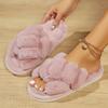 Home Fuzzy Cross Strap Slipper Women Winter Warm Fur Plush Indoor Lazy Female Thermal Furry House Shoe Flat Flip Flop Black