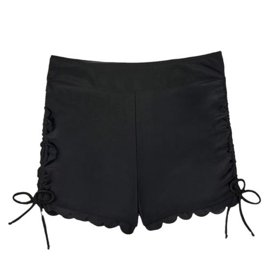 Swimming Trunks with Side Slit Adjustable Drawstring Belt Pleated Solid Color High Waist Swimming Shorts