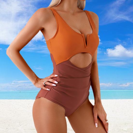 Женское сексуальное монокини с v-образным вырезом без рукавов, цельный купальник в лоскутном стиле, с контролем живота, с высокой талией для купания