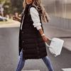 Women Vest Coat Padded Solid Color Sleeveless Hooded Drawstring Single-breasted Mid Length Slim Fit Zipper Hem Pockets