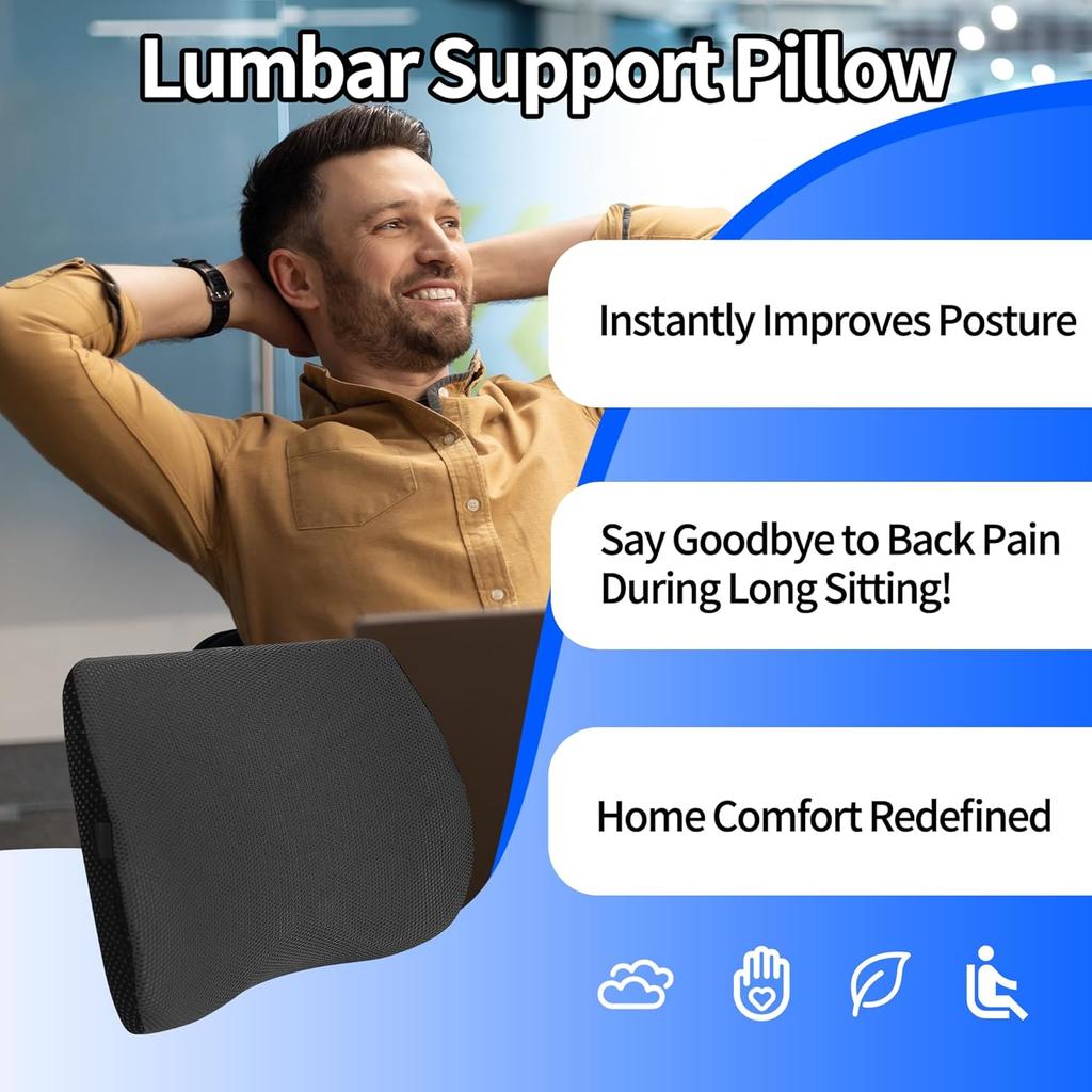 Lumbar Support Pillow For Car, Lower Back Support For Driving Seat Memory Foam Lumbar Pillow For Office Chair - Back Pain Relief For Car Seat,