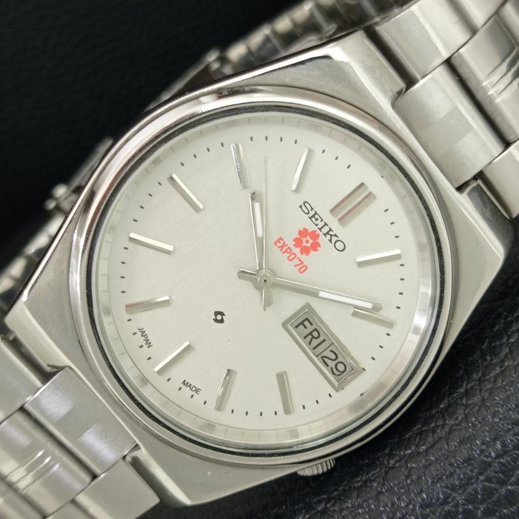 ОРИГИНАЛЬНЫЕ ВИНТАЖНЫЕ АВТОМАТИЧЕСКИЕ МУЖСКИЕ ЧАСЫ SEIKO EXPO 70 ЯПОНИЯ СЕРЕБРЯНЫЙ ЦИФЕРБЛАТ a708790-1