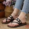 Fashion Metal Decor Flat Sandals for Women Rivet Thick Sloe Non Slip Clip Toe Slippers Plus Size Comfort Light Platform Beach Shoes