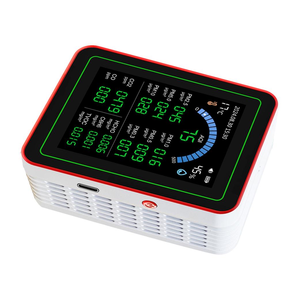 Измеритель качества воздуха 18 в 1 CO2 TVOC HCHO PM2.5 PM10 Темп Влажн Детектор Тестер В помещении Питание от батареи Хранение данных