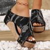 Women's Fashion Denim Wedge Heel Sandals Peep Toe Chunky Platform Sandals for Woman Summer 2025 Thick Bottom Non Slip Slippers