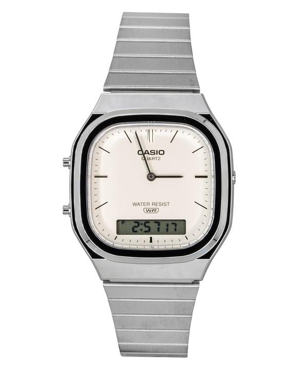 Casio Винтажные аналогово-цифровые часы унисекс с циферблатом цвета off-white, кварцевые, AQ-240E-7A2