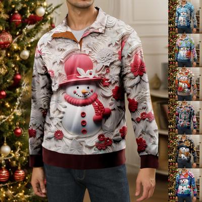 Рождественский принт, 3 пуговицы - мужская толстовка с воротником-стойкой, повседневная толстовка с капюшоном и пряжкой