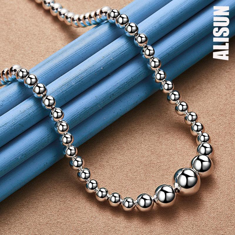 925 стерлингового серебра 6 8 10 12 мм гладкий шарик бусины цепочка браслет ожерелье модные свадебные украшения