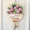 Welcome Wooden Door Sign With Bell And Wreath - Homecoming And Holiday Door Hanging Decoration
