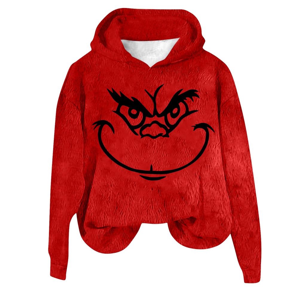 Women's Hooded Long Sleeve Christmas Printed Flannel Top Hooded Sweatshirt