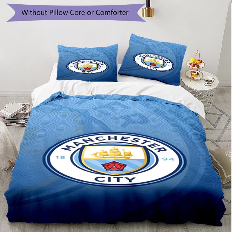 3pcs Duvet Cover Set (1*Duvet Cover + 2*Pillowcase, Without Core), Football team City FC Print Soft All‑Season Bedding Set, Home Bedroom Decor Gift