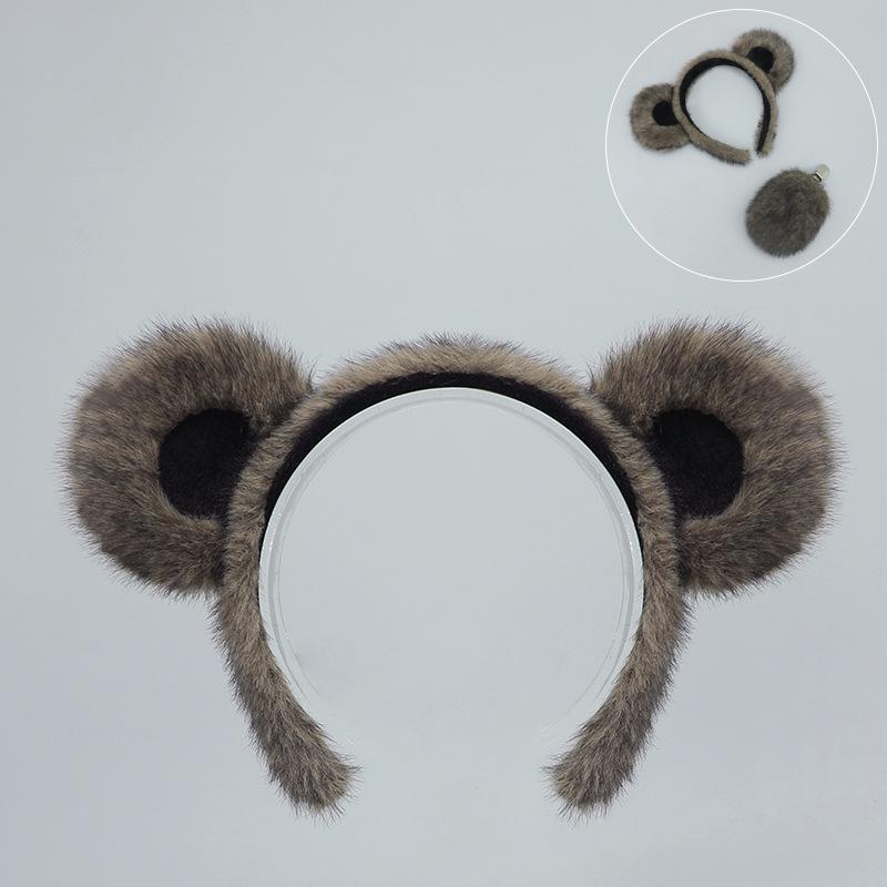 Хэллоуинская animal headgear headband с ушами медведя, аксессуар для вечеринки, сценического шоу, коричневый медведь, черный медведь, уши, хвост, костюм