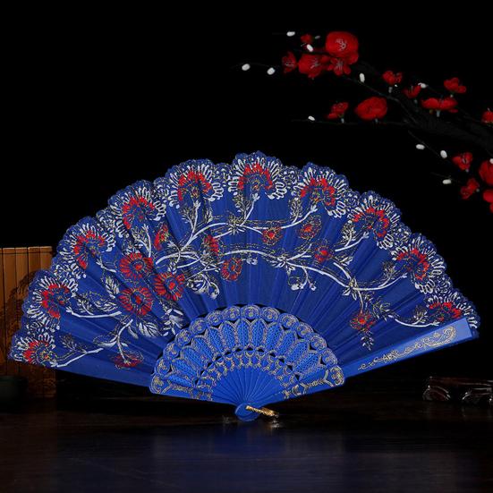 Bronzing Golden Glitter Folding Fan Elegant Plastic Floral Pattern Handheld Fan for Lady Dance Decor