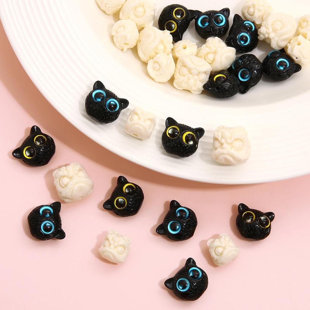 One Acrylic Bead Cartoon Big Eyes Black Cat Beads Wake Lion Carved Beads for DIY Bracelet Craft Jewelry Making