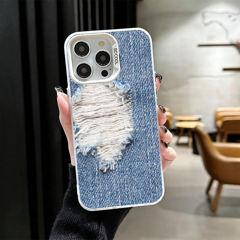 Мягкий чехол для телефона с ретро-джинсовым узором для iPhone 15 16 17 Pro Max 17Air 16E 14 Plus 13 12 Mini Ударопрочная задняя крышка