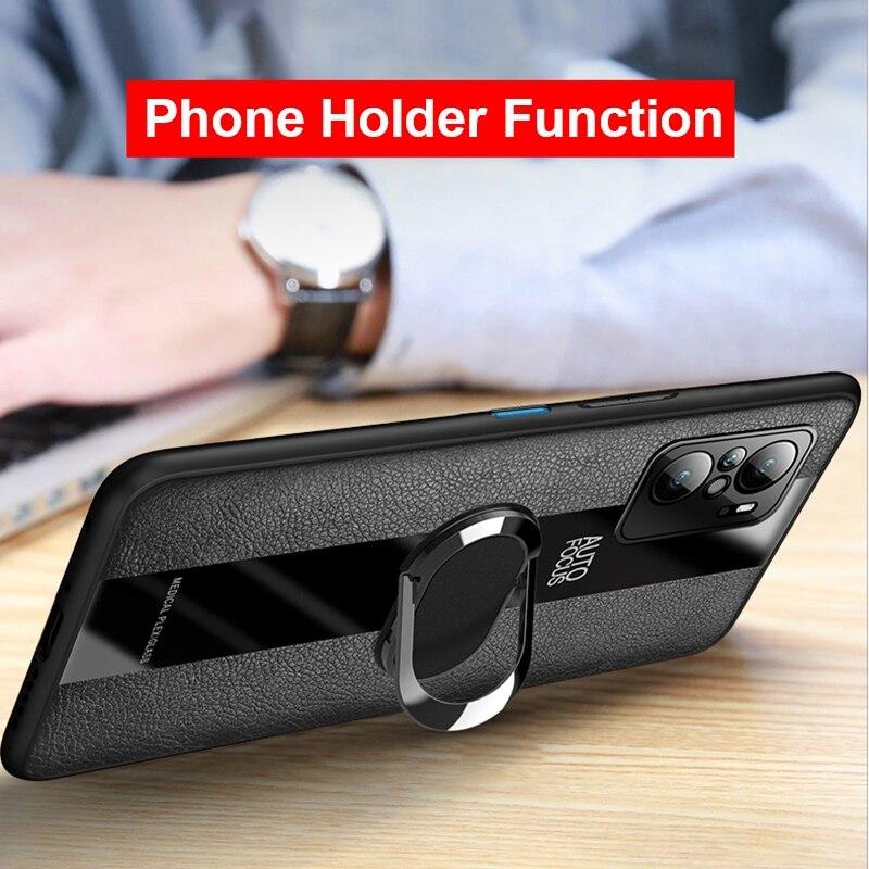 Luxury Plexiglass Leather Phone Case for XIAOMI MI 12x 11 10 11T 9 10t 8 PRO Car Holder Ring Shockproof Protect Silicone Back Cover for MI 12 Ultra