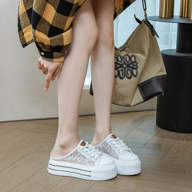 Fujin 6 см массивные кроссовки из натуральной кожи с сеткой, вулканизированная платформа на танкетке, весенняя дышащая женская осенняя удобная обувь на полой подошве