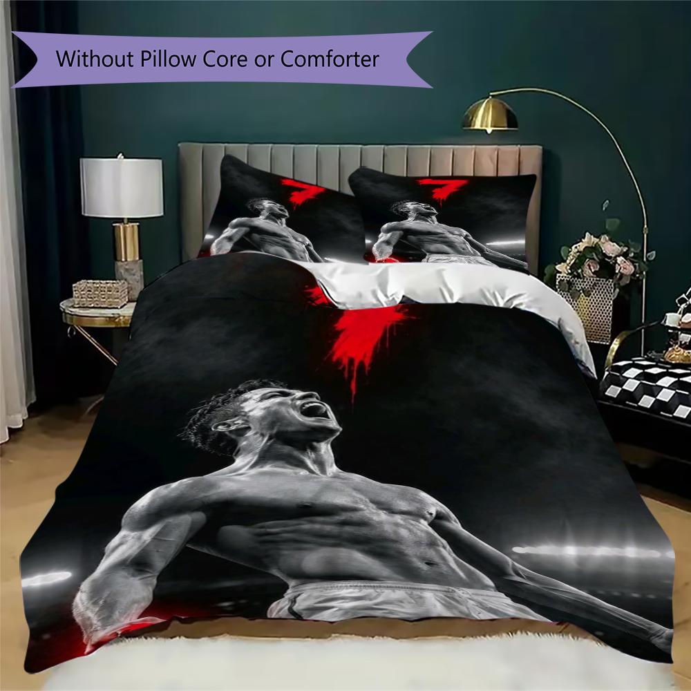 C Ronaldo Pattern Bedding uilt Set uilt Cover Pillowcase Home Decoration Birthday Gift (1 * duvet cover + 2 * pillowcase without core)