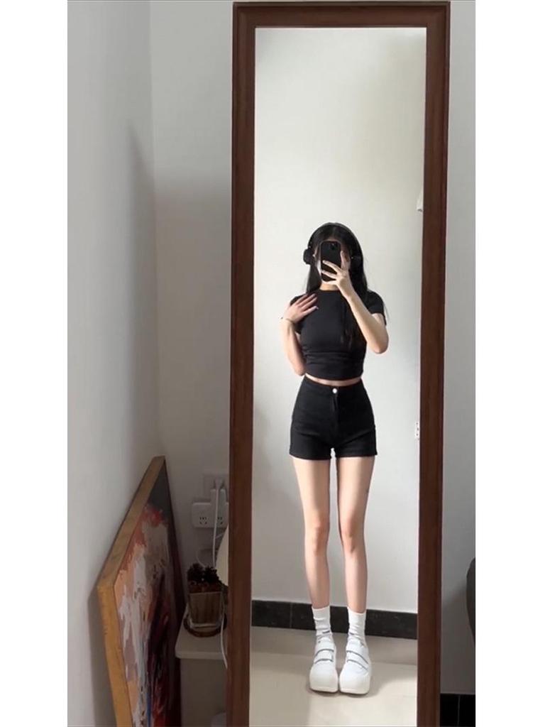 Женские пикантные шорты А-силуэта с высокой талией, утягивающие, черные, летние