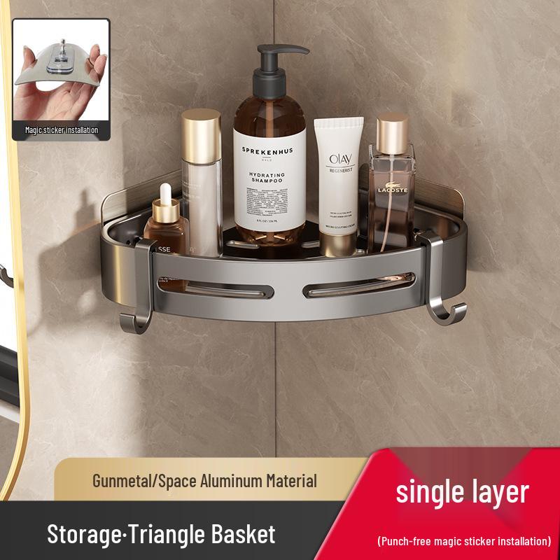Gunmetal Punch-Free Space Aluminum Corner Bathroom Shelf