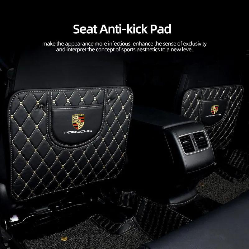 2Pcs Leather Car Anti-Kick Mat Auto Seat Back Protector Pad For Porsche 911 718 Taycan Panamera Cayenne Macan Boxster Cayman