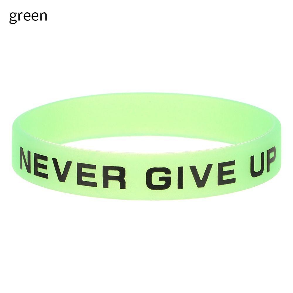 Silicone Wristband Friendship Men Women Never Give Up Luminous Rubber Bracelet Sport Cuff Bangle