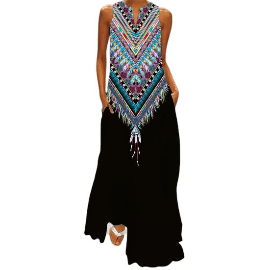 Винтажное свободное сексуальное винтажное платье с v-образным вырезом и карманами, свободное макси-платье для путешествий