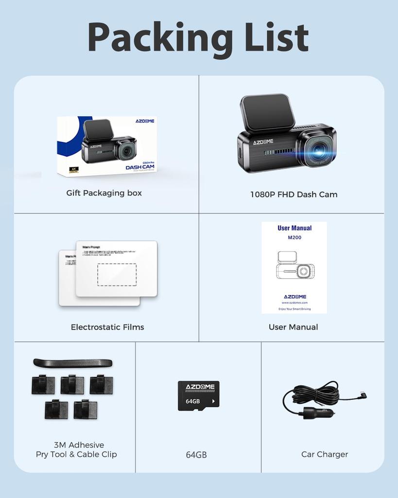 Автомобильный видеорегистратор AZDOME M200 1080P видеорегистратор с ночным видением, Wi-Fi, циклическая запись, режим парковки