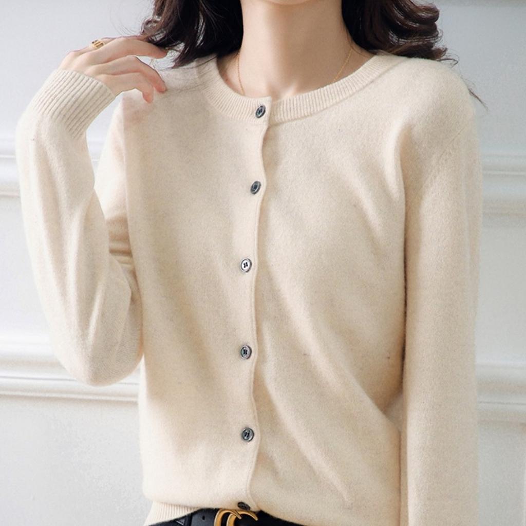 Весенне-осенний вязаный свитер, женский кардиган, однотонный тонкий вязаный внешний свитер с круглым вырезом