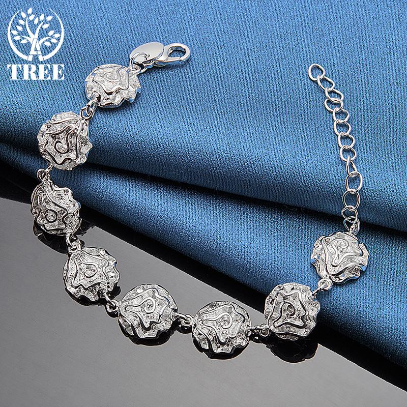 Ювелирные изделия-браслет-цепочка из стерлингового серебра 925 пробы с розой и цветком