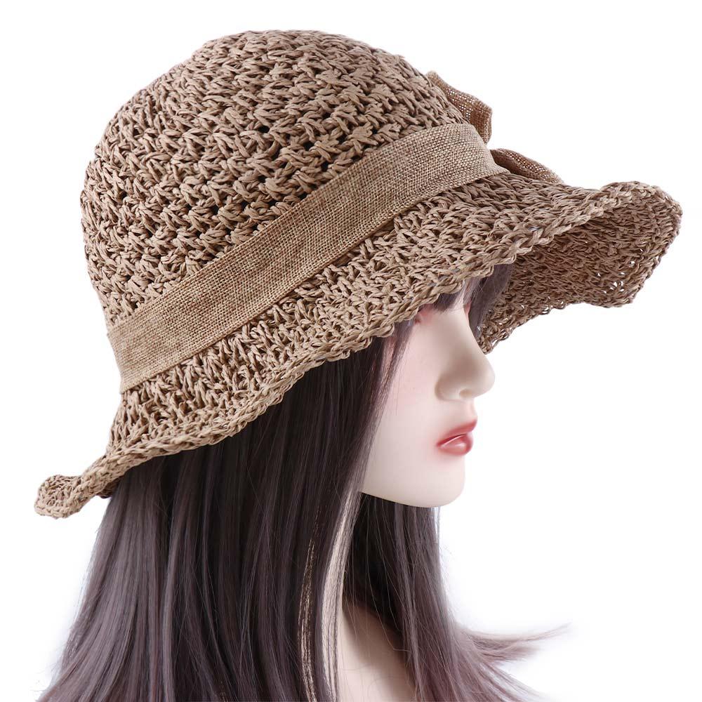 Casual Unique Anti-UV Sun Hat Matching Solid Color Bow Bucket Hats Shading Hat Korean Style Cap Seaside Straw Hat Women Sun Hat