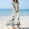 Women's Casual Fashion Print Long Dresses V-Neck Short Sleeve Dresses