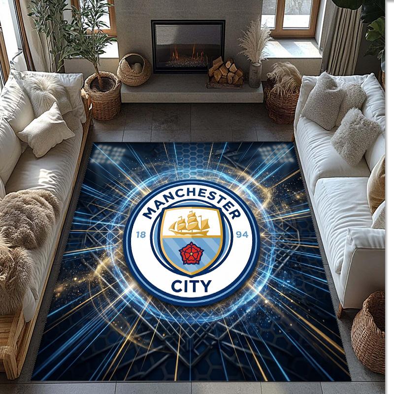 Фланелевый ковер с принтом Manchester City, нескользящий, мягкий, из полиэстера, для пола, декоративный коврик для спальни, гостиной, дивана