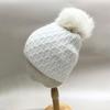Женская зимняя вязаная шапка-бини с мягкой подкладкой из кроличьего меха и пушистым помпоном из лисьего меха - Теплая плотная шапка-бини Новая