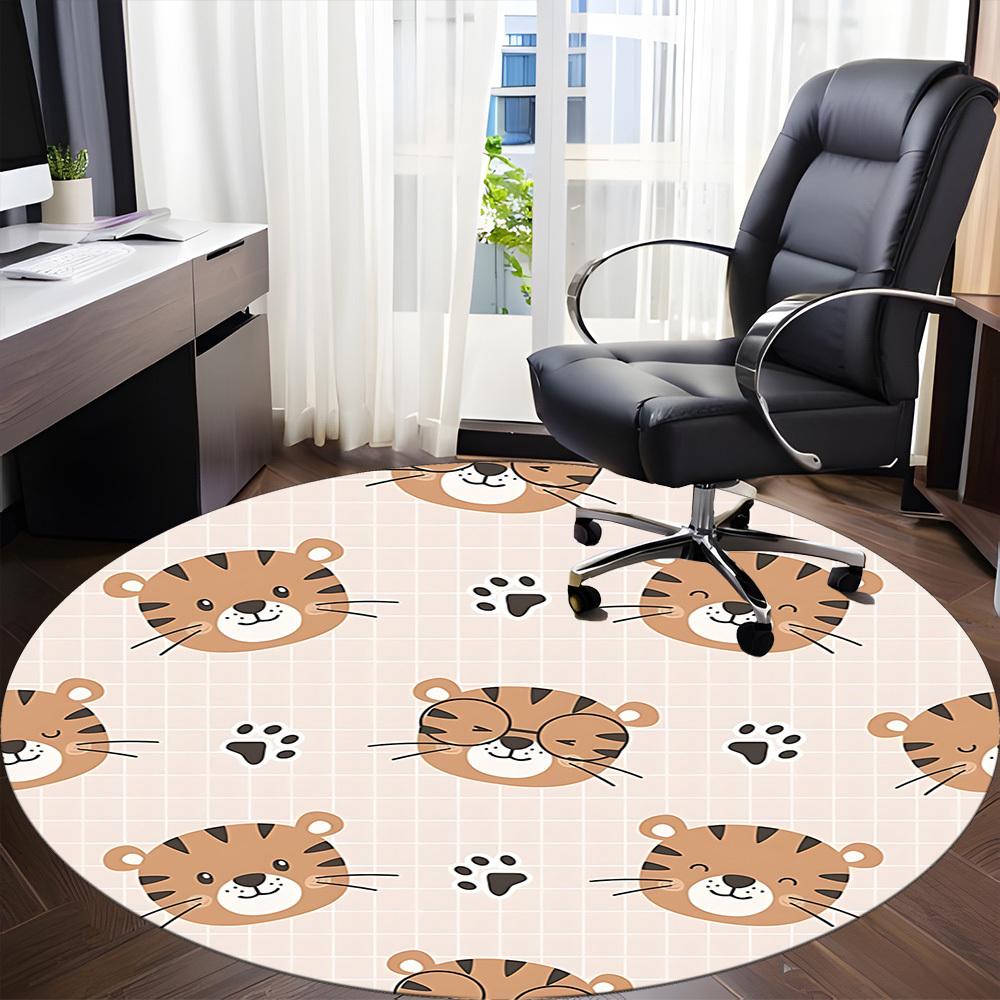 1pc Tiger Prints Office Round Area Rug, Indoor Mat Suitable For Office, Under Office Chairs Bedroom Living Room Home Decor, Room Deco