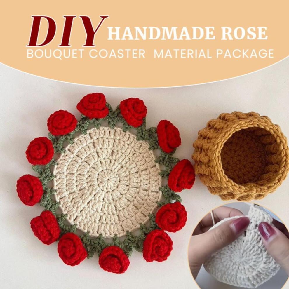 Crochet Kit for Beginners with Easy Video Tutorials – Flower Coaster for Office, Coffee Table, Home Decor, Housewarming Gift; Compatible with All