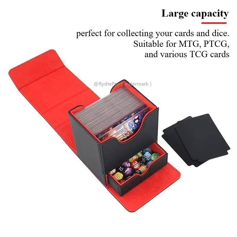Card Deck Case Holds 100+ with Dice Tray Deck Box Cards Trading Card Storage Box for MTG TCG PTCG Sports Card with 2 Dividers