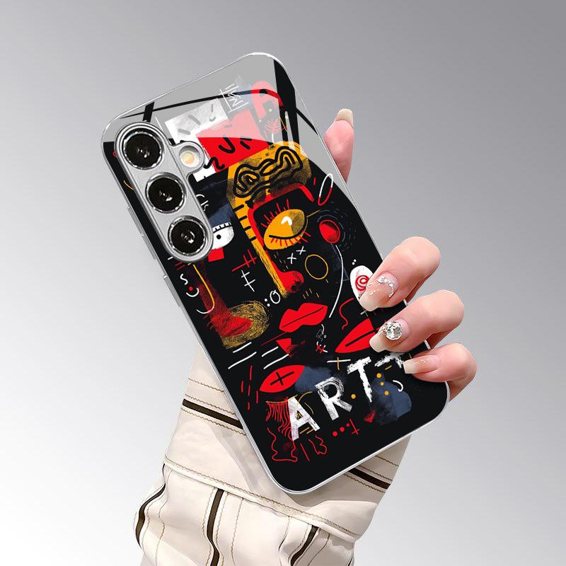 2D чехол для телефона с узором в стиле Doodle Art для Samsung S26 S25 S24 S23 S22 S21 S20 A56 A36 A16 - Гальваническое стекло, защитная крышка
