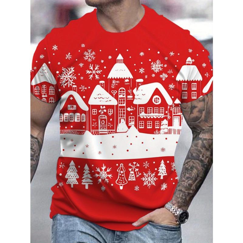Christmas Elk 3D Print Men's T Shirt Casual O-neck Short Sleeve Tops Funny Santa Claus Pattern Oversized T-shirts X'mas Clothing