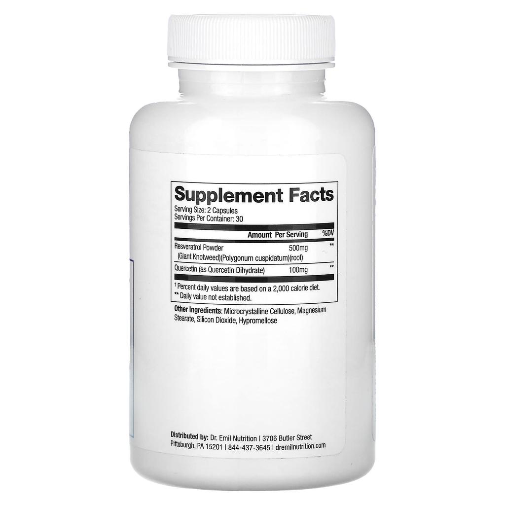 Dr. Emil Nutrition Resveratrol Plus, 500 Mg, 60 Capsules (250 Mg Per Capsule)
