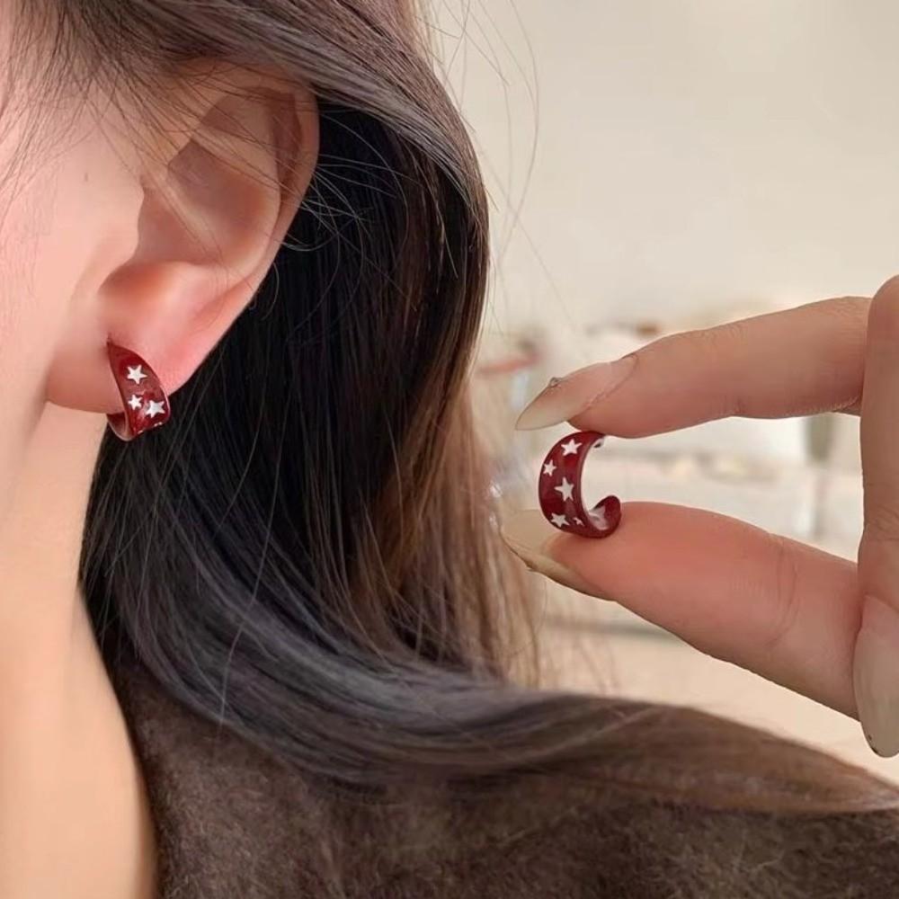 Enamel Drip Oil Star Hoop Earrings Vintage Colorful Dripping Earrings Party