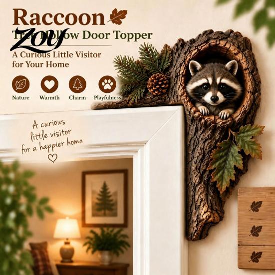 Indoor Door Frame Peeping Decor 2Pcs Tree Hollow and Animal Wooden Topper, Rustic Forest Style Decorative Wood Crafts Corner Decor, 2D Flat