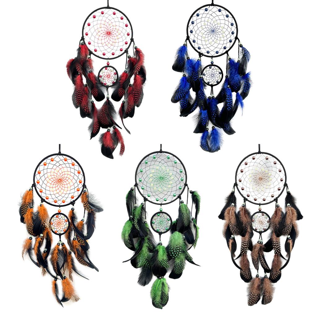 Glowing In Dark Dreamcatchers Wall Hanging Ornament with Feathered Tassels Wind Chimes for Bedroom and Nursery Decors
