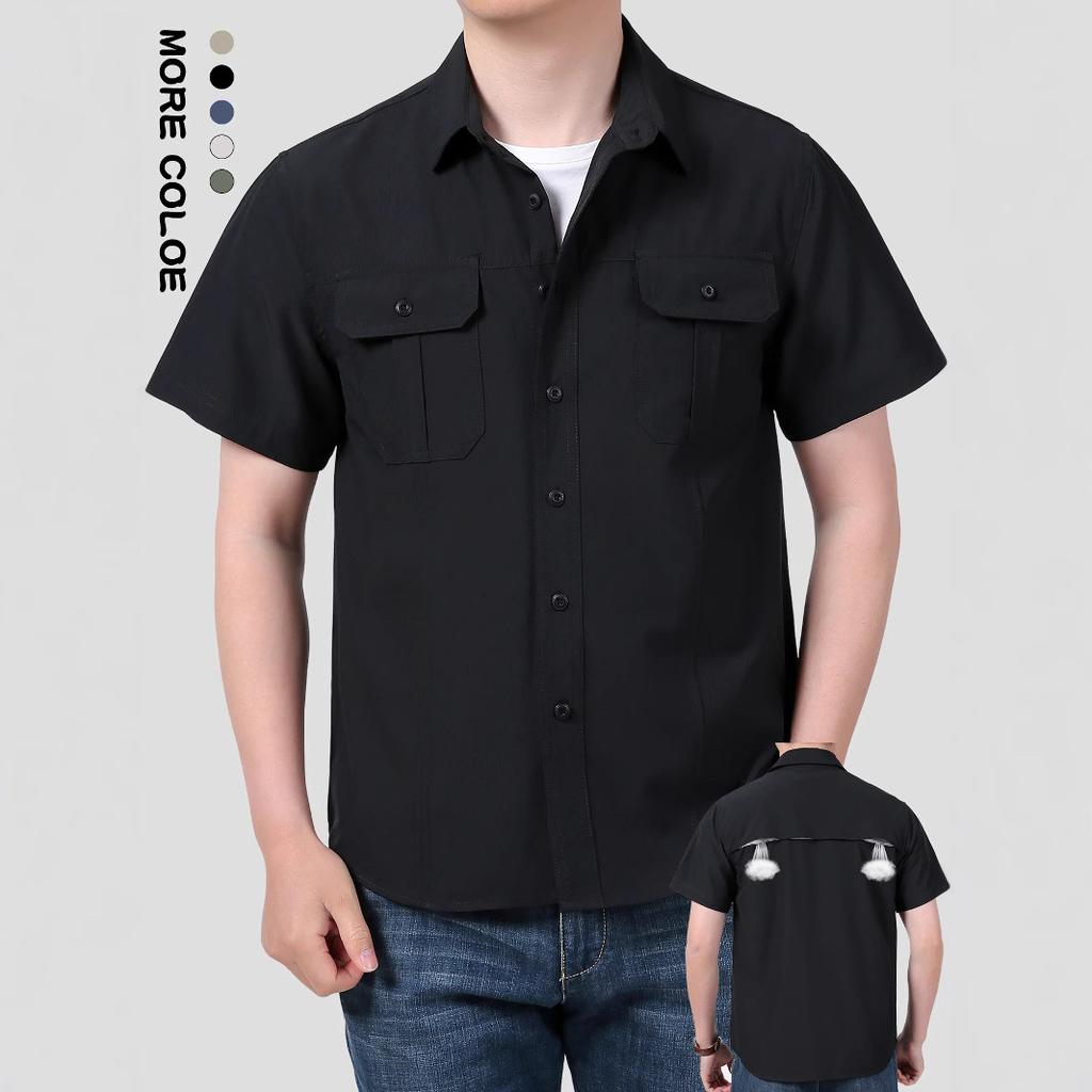 Мужская повседневная рубашка с коротким рукавом для работы на открытом воздухе, летняя однотонная рубашка для мужчин