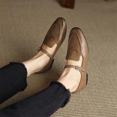 Мода Новая Весна/осень Натуральная кожа Женская обувь Круглый носок Туфли Мэри Джейн для женщин Мода Ретро Пряжка Низкий каблук Балетки Женские туфли