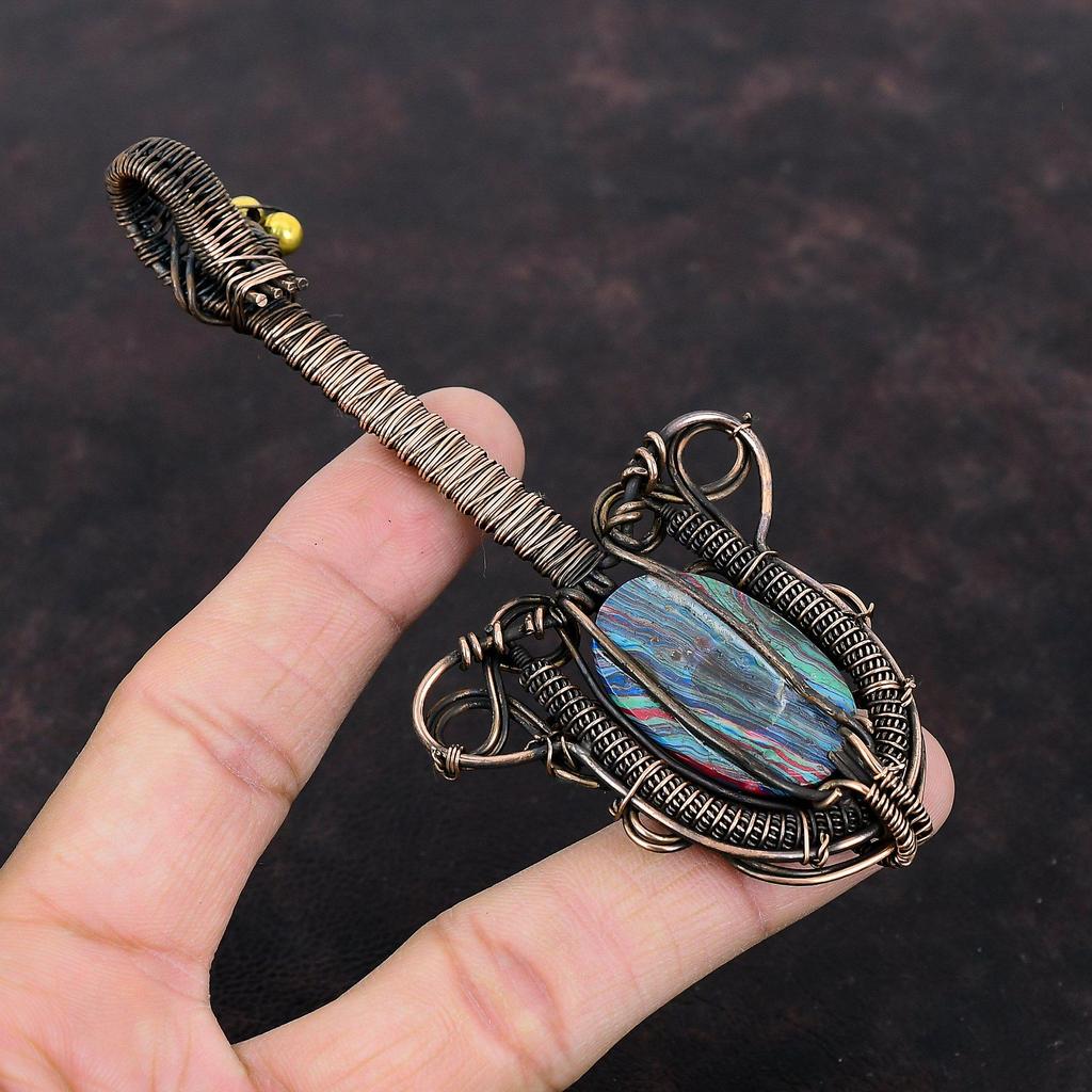 Радужный кулон из кальцинированного кремния, медная проволока, обернутая ювелирными изделиями, кулон с драгоценным камнем, проволока, кулон для гитары, медный кулон для подарка, ювелирные изделия ручной работы